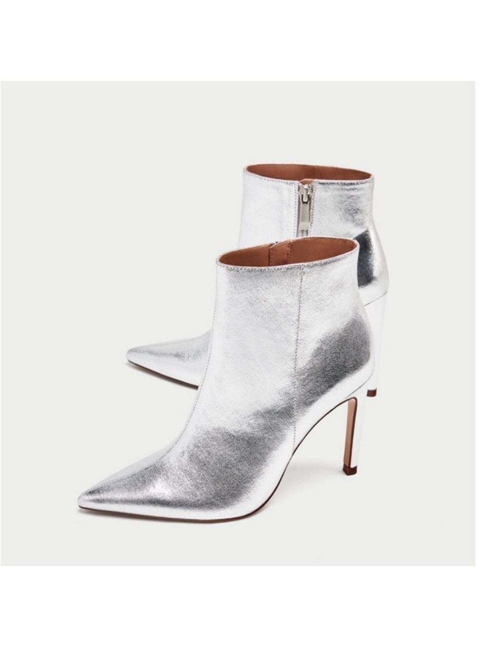 ZARA Silver Metallic Stilleto Heels Ankle Boots size 37